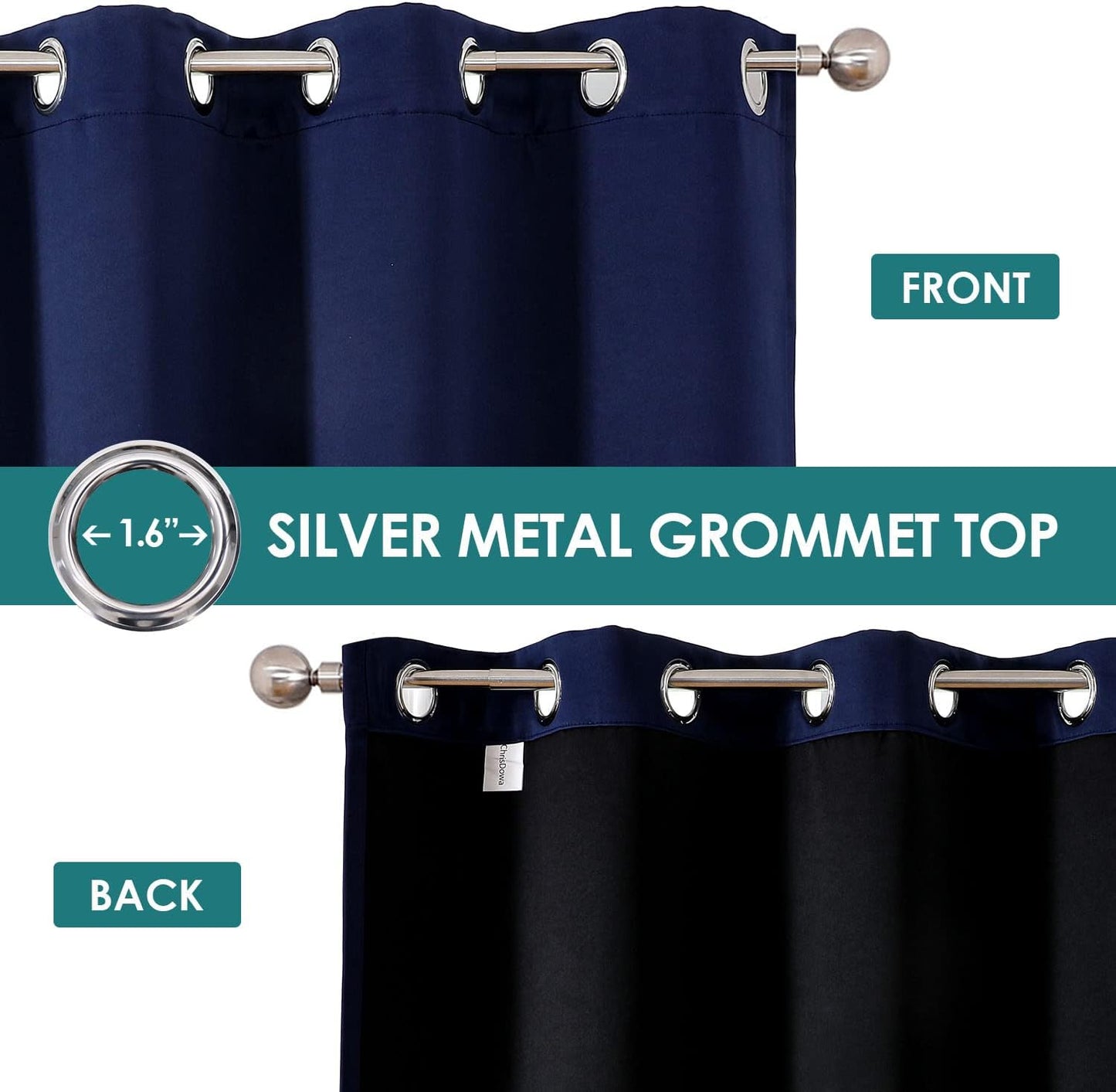 ChrisDowa 100% Blackout Curtains 90 inch Long for Bedroom with Black Liner, 2 Thick Layers Total Blackout Thermal Insulated Grommet Long Window Curtains 2 Panels Set (Navy Blue, 52 x 90 Inch)