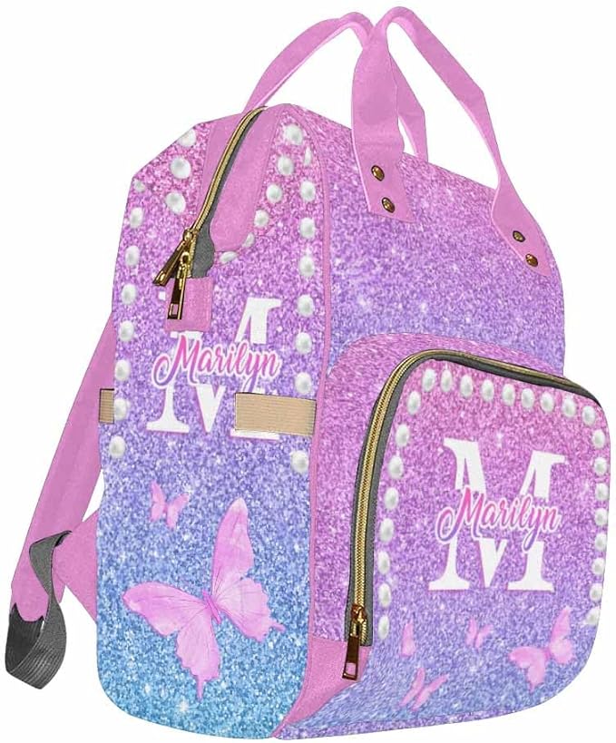 Customize Baby Bag Baby Bags Fors Customized Diaper Bag Customized Backpacks Nappy Backpack Adjustable Shoulder Straps Casual Daypack, Colorful Butterfly