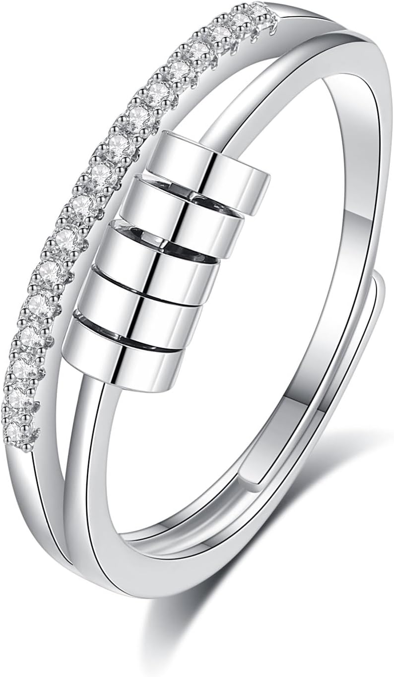 INFUSEU Funny Spinner Fidget Rings for Women Girls Anti Anxiety Stress Worry, Adjustable Size