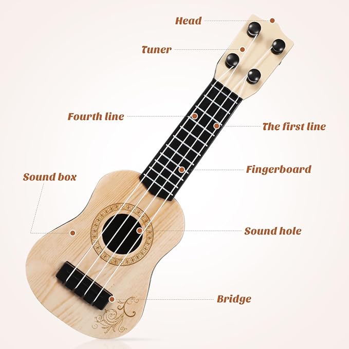 Kisangel 1pc Wooden Kids Ukulele Toy Toddler Guitar Classical Instrument Ukulele Musical Toy for Preschool Children (Beige)