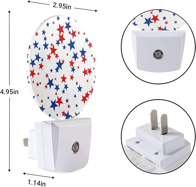 EKOBLA American Stars Patriotic Night Lights Plug into Wall Red Blue Plug-in Nightlights Dusk to Dawn Sensor LED Lighting Home Bedroom Bathroom Hallway Decor for Men Women Boys Girls