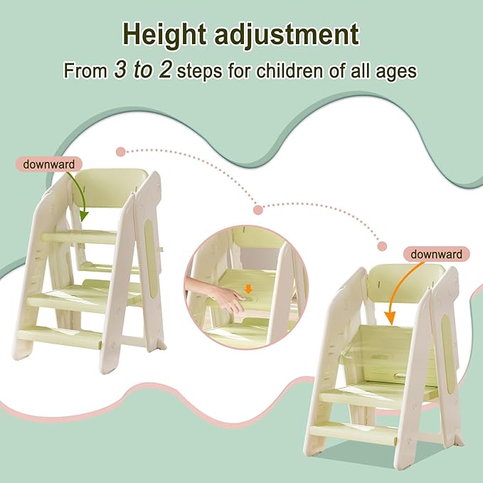 Toddler Tower Kitchen Stool Helper,Foldable/Adjustable Height Kids StandingTower Stool W/CPC Certification,for Kitchen Counter Bathroom Sink Cooking Child Ladder for Toddlers W/Safty Rail(Brown White)