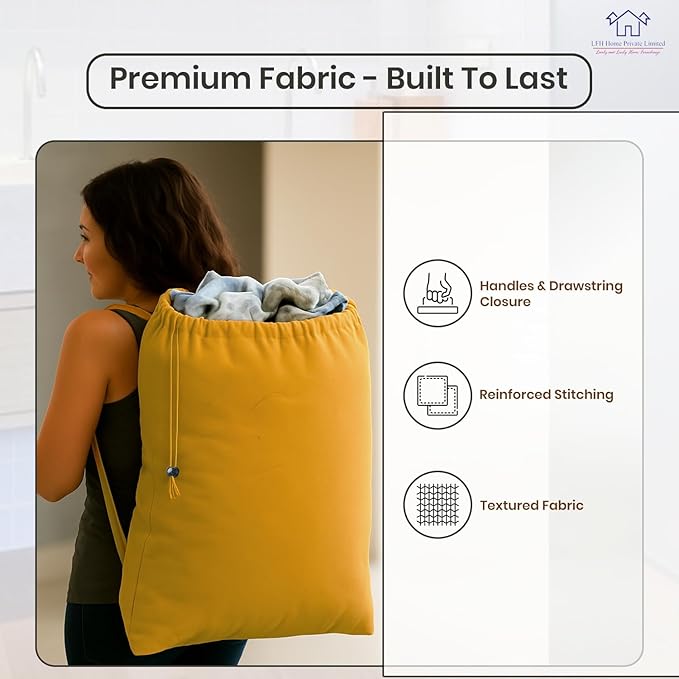 LFH Home Cotton Canvas Large Laundry Bag with Handle, Heavy Duty Drawstring Closure Washable Laundry Bags, School Travel, Home, Hotel, College Dorm, Organizer Sack, Toys Clothes 28x36-Yellow