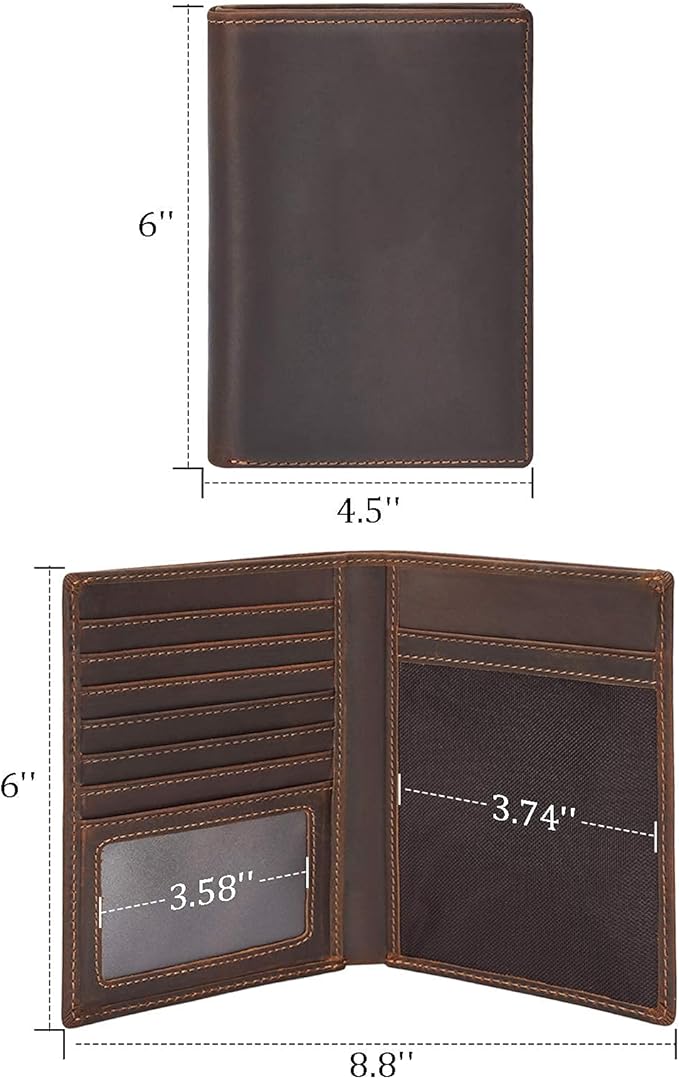 Polare Luxury RFID Blocking Leather Passport Holder Travel Wallet For Men and Women (Dark Brown)