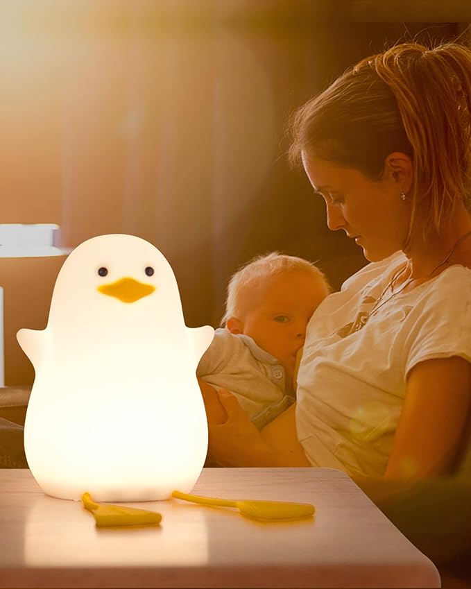 Attivolife Duck Night Light for Kids, Cute Animal Silicone Lamp Touch Control + Dimmable + Timer, USB Rechargeable LED Feeding, Bedside Bedroom Decor Birthday Gifts for Toddler Baby Women