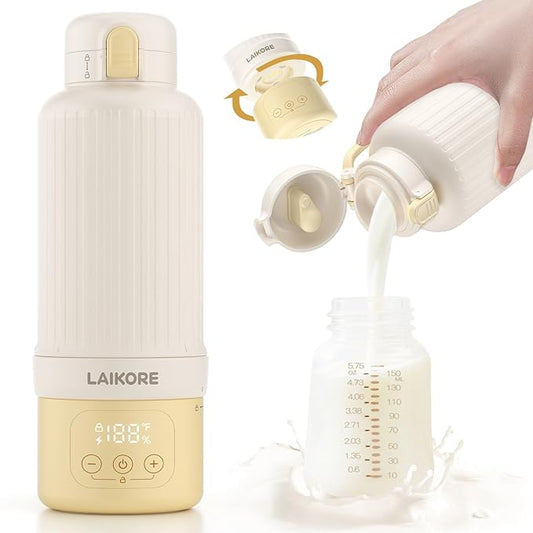 2025 AI Portable Baby Bottle Warmer for Travel – 17oz Cordless Milk Warmer with Detachable Battery, USB Rechargeable Breast Milk Warmer, Baby Bottle Heater for Home and On-The-Go Use