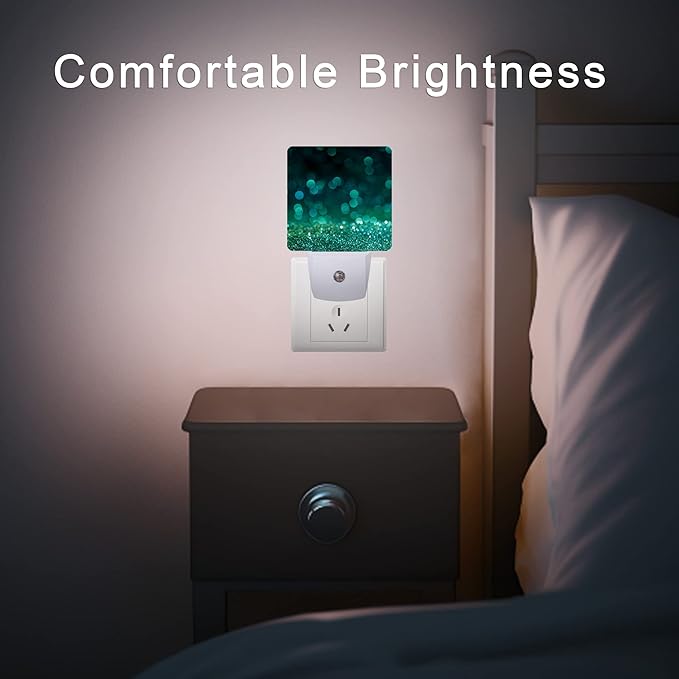 Green Glitter Night Light,Plug in Night Lights 0.5W Sleep Friendly for Boys Girls Led Night Light Dusk to Dawn Sensor Nightlight for Stairway/Hallway/Kitchen