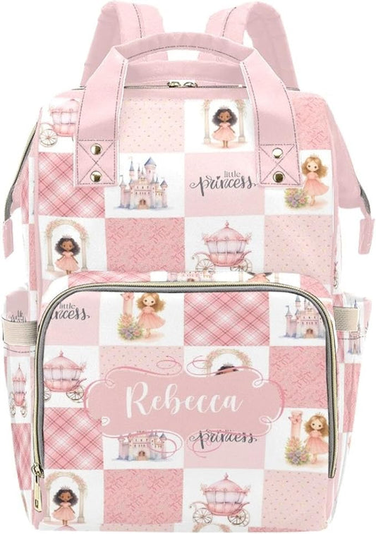 Custom Princess Baby Diaper Bag with Name – Personalized Nursing Travel Tote Backpack for Mom or Dad, Custom Name Baby Daypack Gift