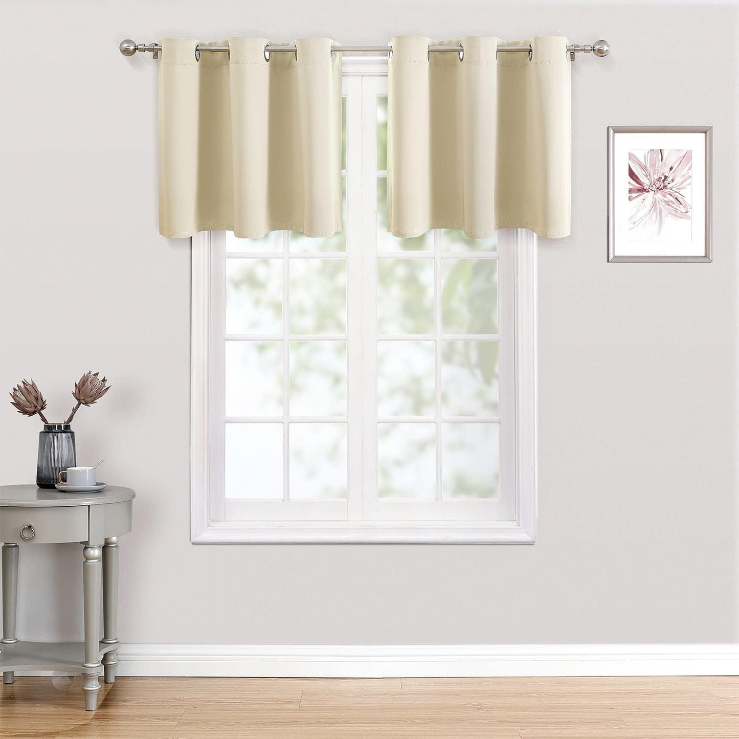 ChrisDowa Small Kitchen Valances for Windows - Grommet Short Thermal Insulated Room Darkening Window Valances Curtains for Living Room (2 Panels, Beige, 52 x 18 Inch)