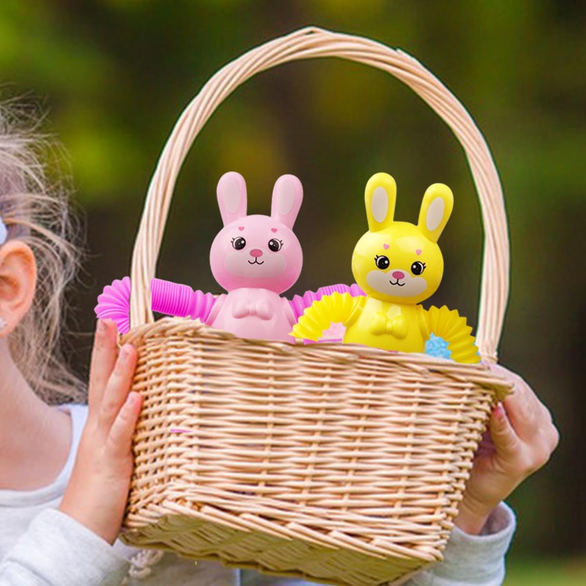 Anditoy 4 Pack Easter Bunny Suction Cup Pop Tubes Toys Sensory Toys for Kids Boys Girls Toddlers Easter Basket Stuffers Gifts Party Favors