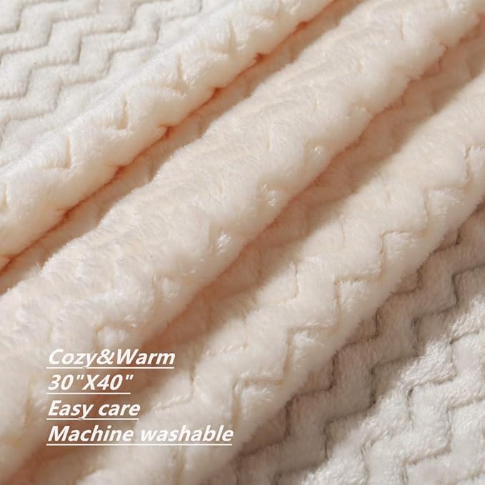 CREVENT 30''X40'' Soft Cozy Warm Baby Blankets for Boys Girls Solid Color - All Season Use - Newborn Essentials (Wave Ivory/White)