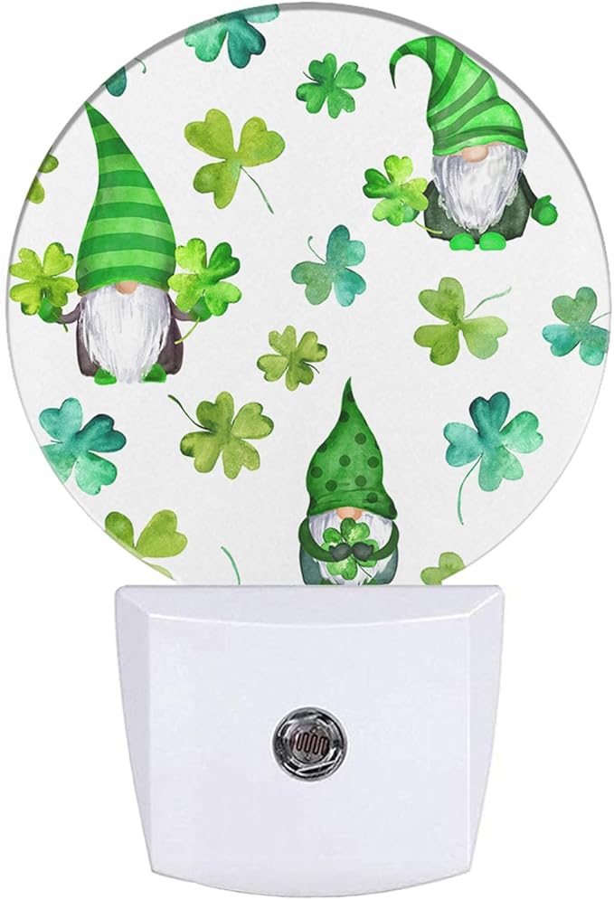 EKOBLA Cute Patrick's Gnome Night Light Green Shamrock Clover Leaves Plug-in Nightlights Auto Sensor LED Plug-in Nightlights for Men Women Girls Boys Home Decor