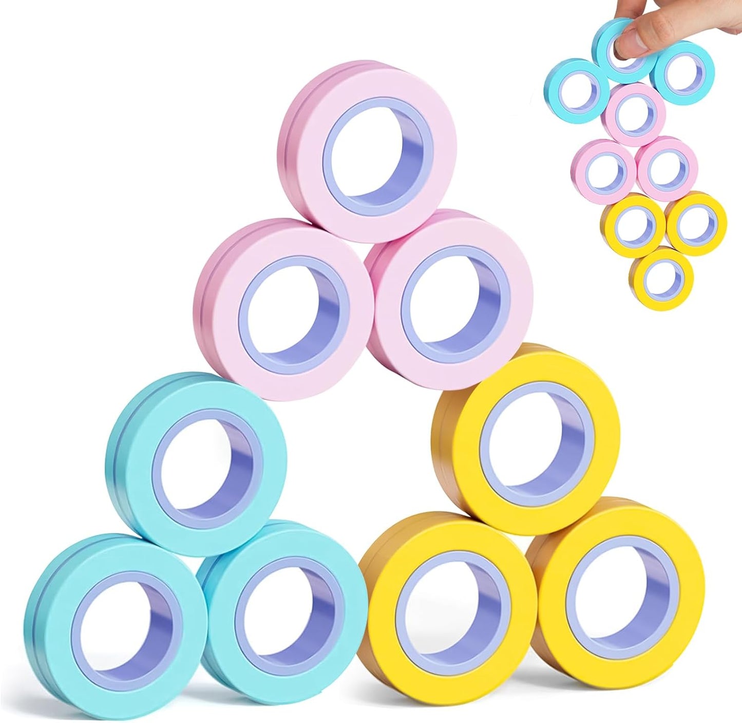 9Pcs Magnetic Rings Fidget Toy for Adult, Idea ADHD Anxiety Magnetic Fidget Toys Set Fidget Spinner Rings for Relief, Gifts for 8 9 10 11 12 13+ Year Old Boy Girl Teen