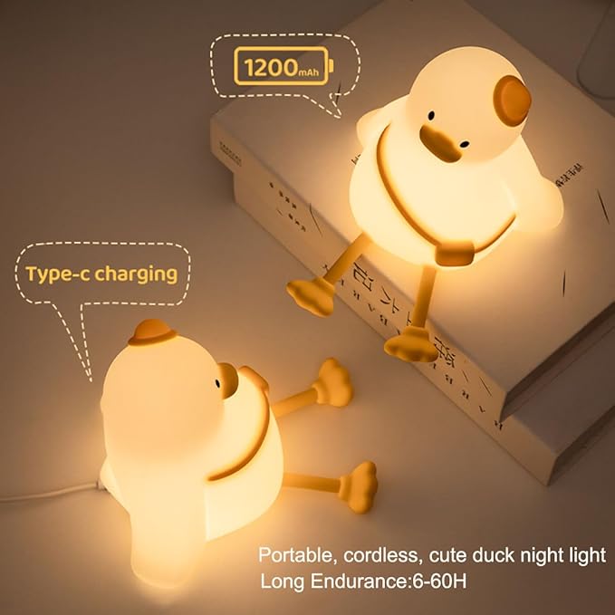 Duck Night Light for Kids 3 Levels Dimmable Silicone Animal Nursery Light,Adorable Rechargeable 30min Timmer Novelty Bedside Touch Lamp,Baby Nursery Kids Room Decor,Gifts for Girls boy
