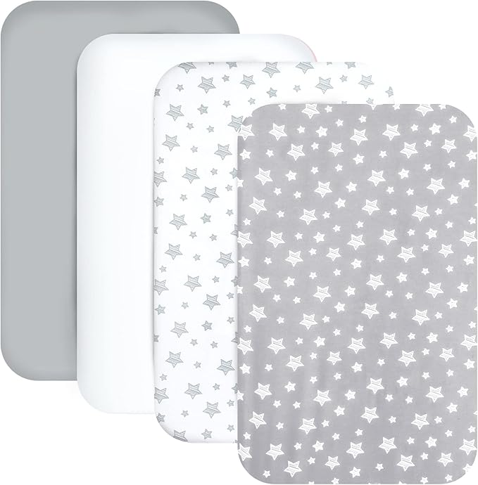 Mini Portable Crib Sheets 4 Pack for Boys or Girls (38" X 24"), Compatible with Dream on Me, Delta Porta Crib and Arms Reach Ideal Cosleeper, Grey