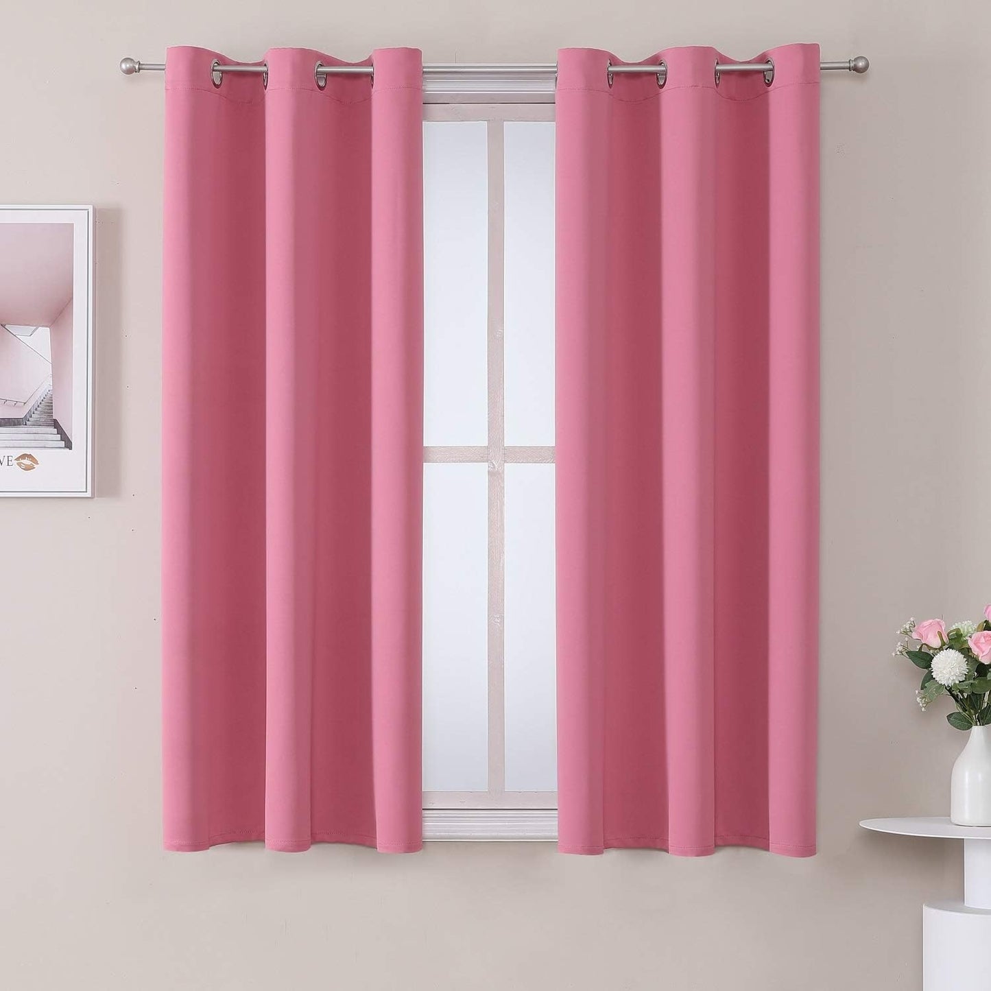 ChrisDowa Grommet Room Darkening Curtains for Bedroom and Living Room - 2 Panels Set Thermal Insulated Blackout Curtains (Pink, 38W x 54L)