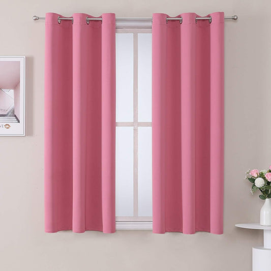 ChrisDowa Small Window Curtains 40 inches Long for Bedroom - Grommet Short Thermal Insulated Room Darkening Curtains for Kitchen (2 Panels, Pink, 29 x 40 Inch)