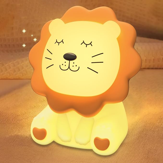 Night Light for Kids, 7 Colors Soft Silicone Kids Night Light with 3 Level Dimmable, Rechargeable Anti-glare Nursery Night Light with Warm White & Multicolor, Squishy Cute Lion Bedside Touch Lamp