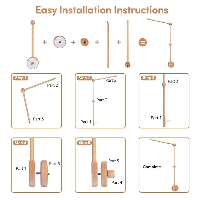 Baby Crib Mobile Arm,VKP Wooden Mobile Arm for Crib Mobile Hanger for Crib Baby Girl Nursery Decor (Wood)