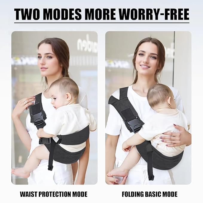 Easy to Wear Baby Sling Carrier - Compact Toddler Carrier with Adjustable Strap, Soft Padding, Non-Slip Hip Seat for Infants and Toddlers (7-44 LBS, 6-48 Months)