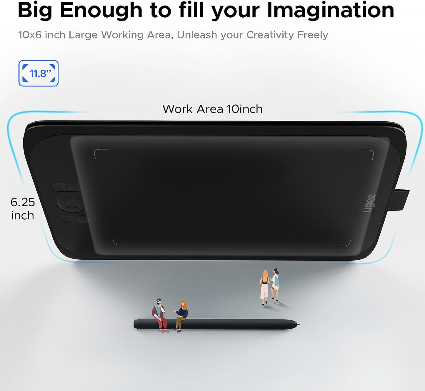 Drawing Tablet,UGEE M808 10x6 Inch, 8192 Levels Pressure, Battery-Free Stylus, 8 Shortcut Keys, Digital Art Tablet for Drawing, Design, Online Teaching, Mac/Windows/Chrome Os/Android, Black