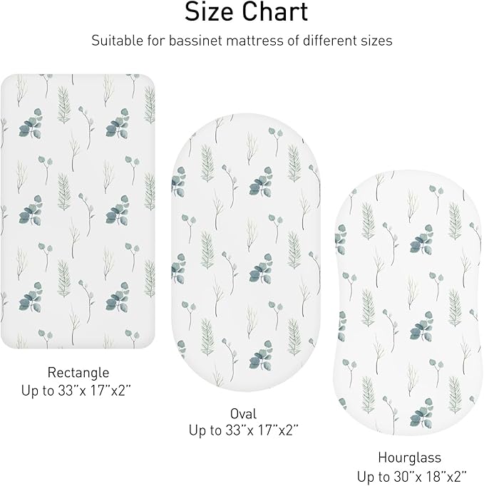 Soarwg Kids Bassinet Sheets, Bassinet Sheets for Baby Boy and Girl, Bassinet Sheet Neutral, Fit for Rectangle, Round, Oval, Hourglass Mattress, Flexible for Different Bassinet Pad/Mattress 4 Pack