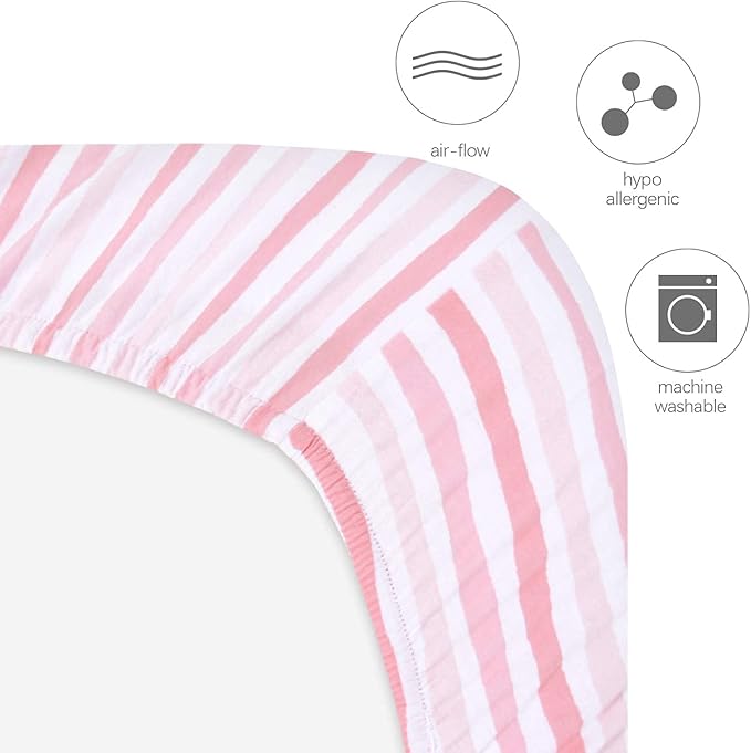 Bassinet Sheets Compatible with Dream On Me Karley (Plus Portable), Chicco LullaGo Portable and ANGELBLISS 3 in 1 Rocking Bassinet, 2 Pack, 100% Jersey Knit Cotton Fitted Sheets, Pink Print
