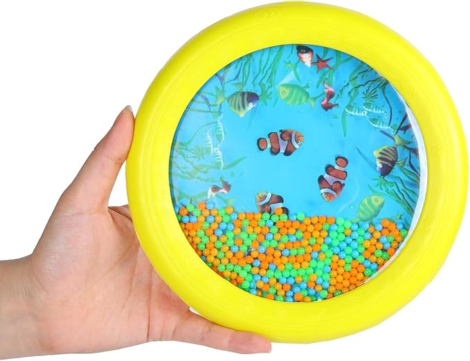 Musfunny Ocean Drum Wave Bead Drums Gentle Sea Sound Music Gift Musical Educational Sea Sound Drum Tool for Kid Child Baby (Yellow)