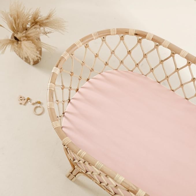 Stretch Ultra Soft Fitted Bassinet Sheet Set 2 Pack, Universal Fit for Bassinets Baby Cradle Moses Basket Oval Rectangle Mattress Safe and Snug, Pink Rose Print