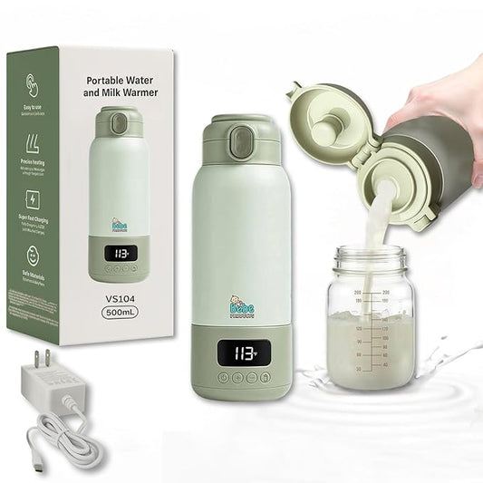 Portable Bottle Warmer for Travel 17oz, 45W Fast Charge, Long Battery Life, 316 Stainless Steel, LED Display, Fast Heating, Precise Temp Control, Safety Lock Cordless, Perfect for Indoor & Outdoor Use