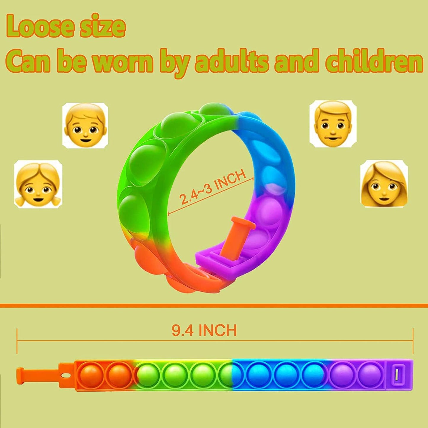 200Pcs Pop Bracelet Fidget Toy, Wearable Fidget Bracelets Push Poping Bubble Sensory Toys Stress Relief Finger Press Silicone Wristband for Kids and Adults ADHD ADD Autism Anxiety