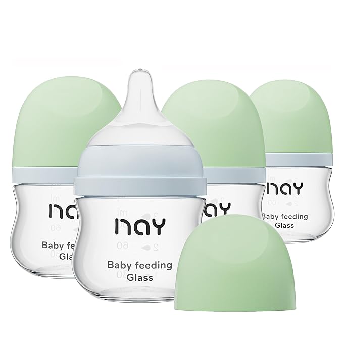 Natural Glass Baby Bottle Wide Neck, Newborn Anti-Colic Baby Bottle, Clear, 3oz(Pack of 4), Includes 4Pcs Slow Flow Nipple(SS), 0 Months+