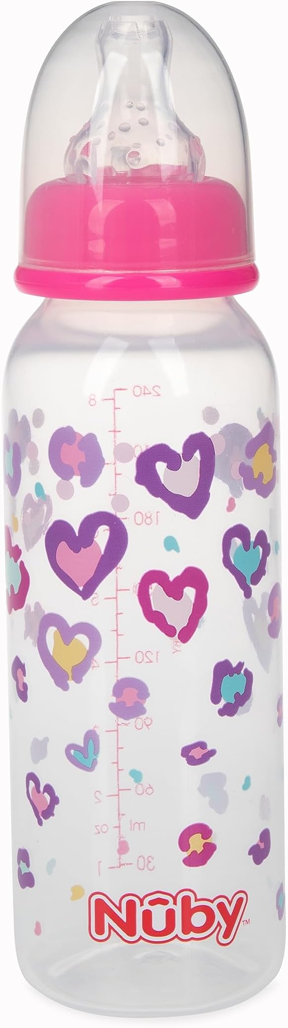 Nuby Printed Non-Drip Bottle, 1 Pack of 1 Bottle, 8 Ounce, Colors May Vary