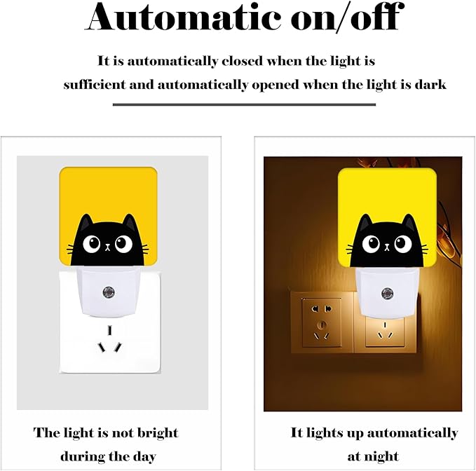 Black Cat Gaze Night Light,Plug-in Night Lights with Dusk-to-Dawn Sensor for Stairway,Hallway,Bedroom Sleep Friendly Ideal for Women/Girls/Boys Gift,0.5w