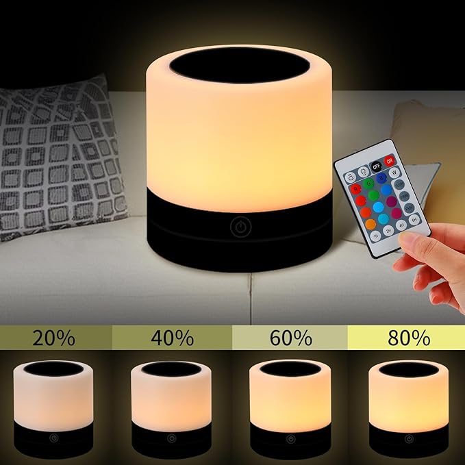 Nursery Night Light for Kids, USB Rechargeable Small Desk Lamp,13 RGB Colors & 4 Brightness & 1 Remote, Touch Bedside Cordless Table Lamp, Portable Night Lamp for Bedroom Living Room Home (Black)