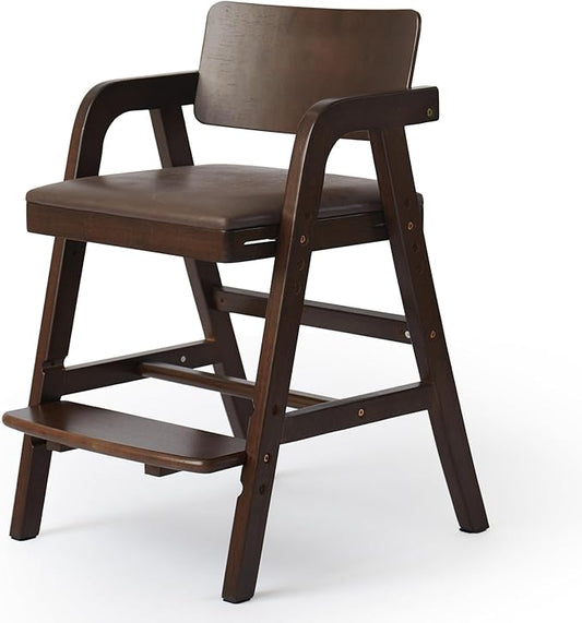 Wooden High Chair for Babies & Toddlers, Adjustable Kids Dining Chair with Removable Cushion (Walnut)
