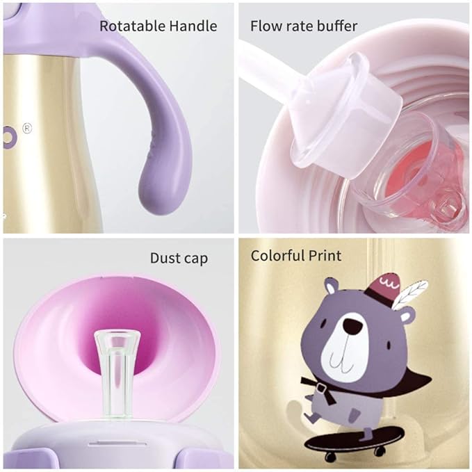 POTATO Sippy Cups For Toddlers with Straw Spill Proof, PPSU Learner Cup with Handle for Girl, Water Bottle for Baby 12 Months with 2 Type of Spout, 10 Ounce Pink