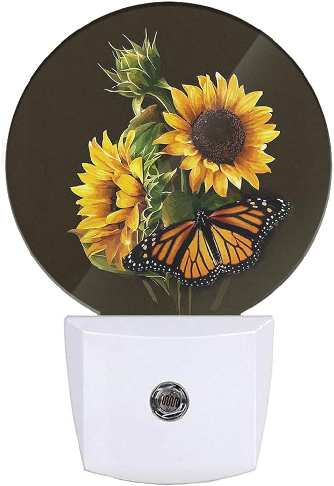 EKOBLA Night Light Sunflower and Butterfly Night Lights Plug into Wall for Boys Girls Led Night Light, Round Lamp Home LED Wall Decor Nightlight