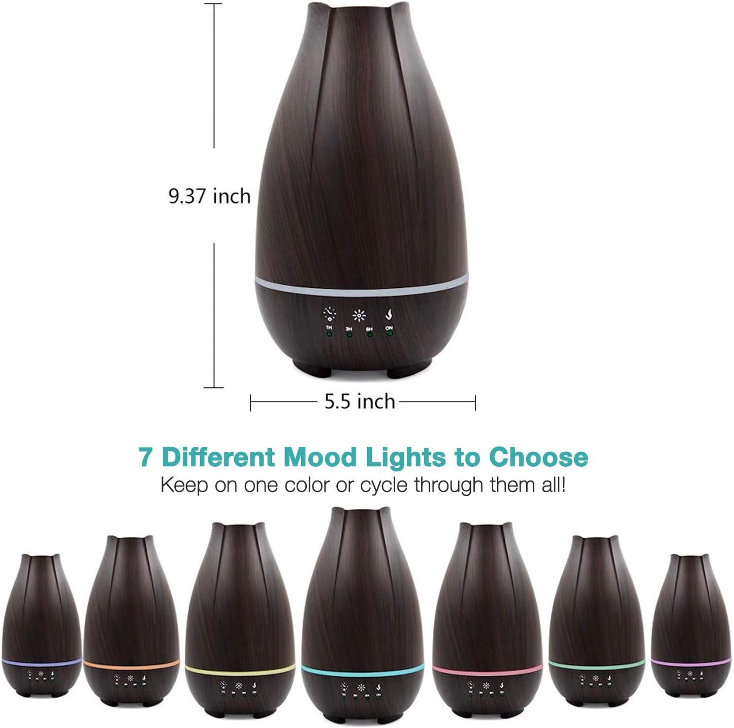 HealthSmart Essential Oil Diffuser, Cool Mist Humidifier and Aromatherapy Diffuser with 500ML Tank Ideal for Large Rooms, Adjustable Timer, Mist Mode and 7 LED Light Colors, Brown