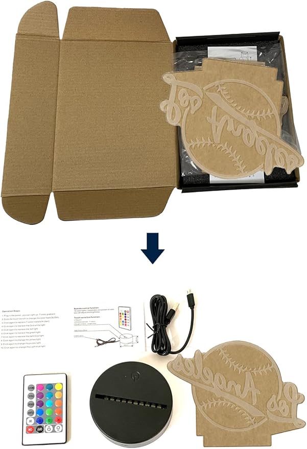 CLORURBANLIVE 3D Baseball Los Angeles Night Light 3D Illusion Lamp with Remote Control 16 Color Options Sports Decor Lighting for Fans (Los Angeles Multicoloured)