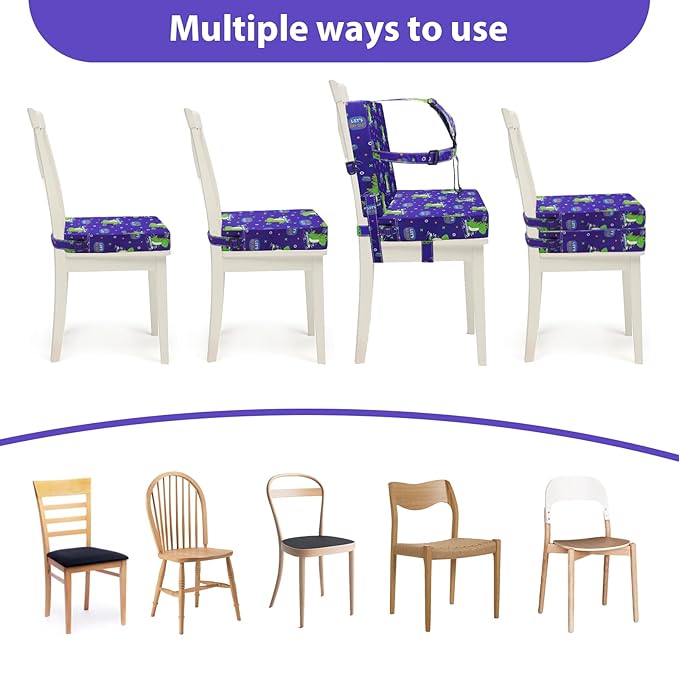 Toddler Booster Seat for Dining Table, Adjustable Safety Buckle Child Booster Seat with Backrest, Waterproof Washable Portable Booster Cushion Non-Slip Bottom (Blue)