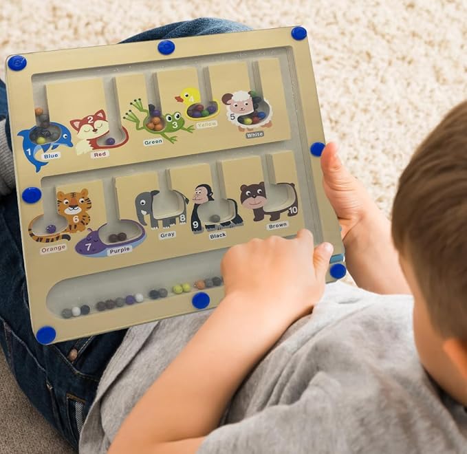 JDS Animal Color and Number Maze - Magnetic Wooden Puzzle Toy for Counting, and Color Recognition - Early Education Children’s Fine Motor Learning Activities