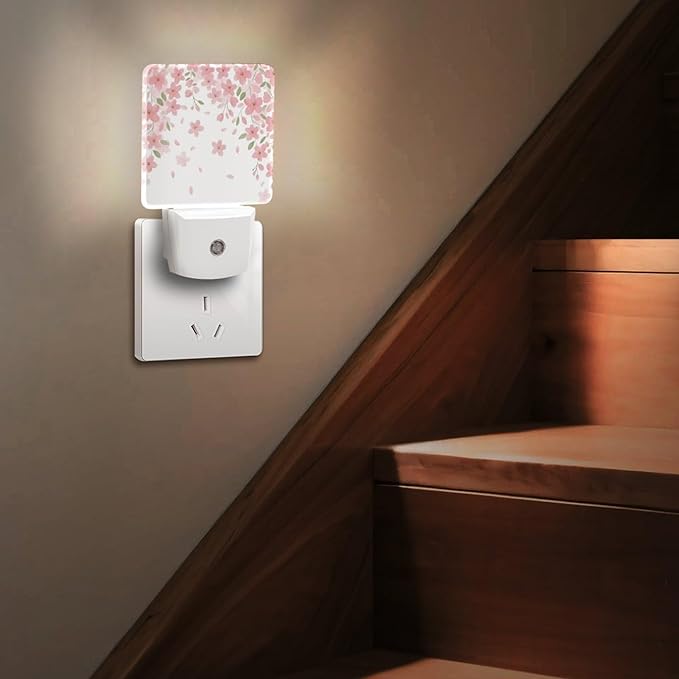 Falling Flowers Night Light, Plug into Wall Decor Nightlights for Bedroom, Bathroom, Hallway, Kitchen, with Dusk to Dawn Light Auto Sensors LED Night Lights for Boys Girls Women Men Room Gifts