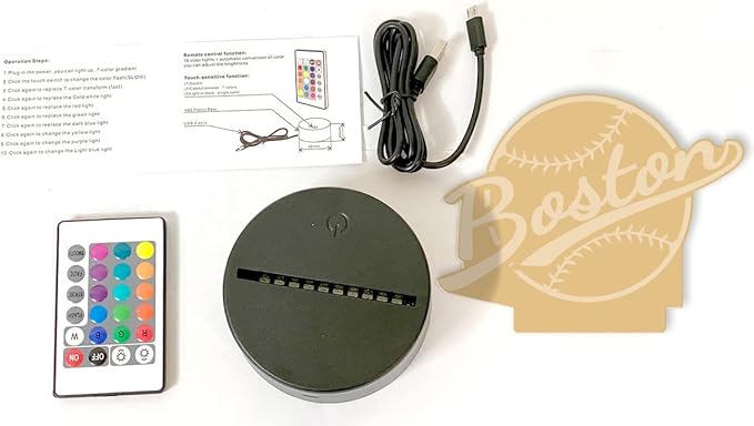 CLORURBANLIVE 3D Baseball Boston Night Light 3D Illusion Lamp with Remote Control 16 Color Options Sports Decor Lighting for Fans (Boston Multicoloured)