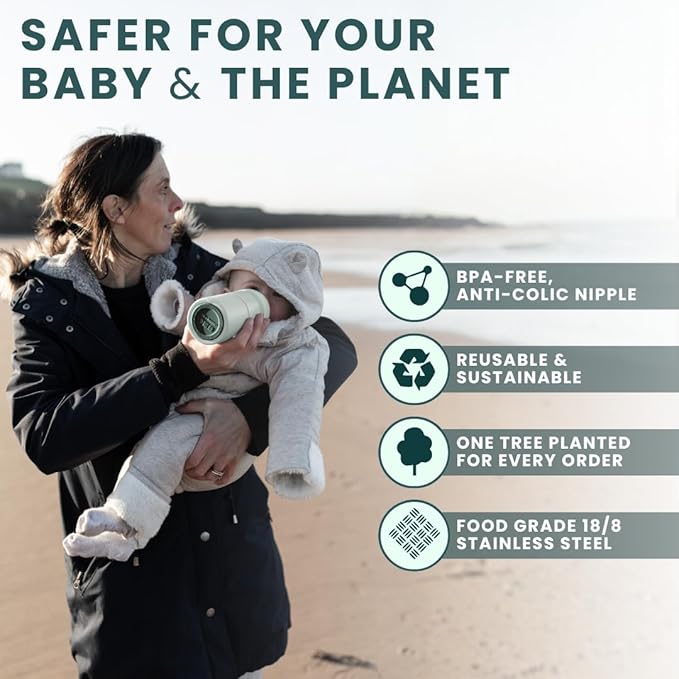 MILK & WATER All in One Baby Bottle & Baby Formula Dispenser On The Go, 9oz - Keeps Water Warm & Formula Fresh - Baby Formula Mixing Bottle with Anti Colic Nipple - Leak-Proof - 6+ Months (Green)