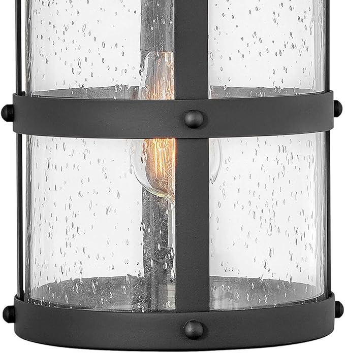 Hinkley Lakehouse Medium Wall Mount Lantern - Estate Series, 1-Light, Coastal, Aluminum, Clear Seedy Glass - Black Finish