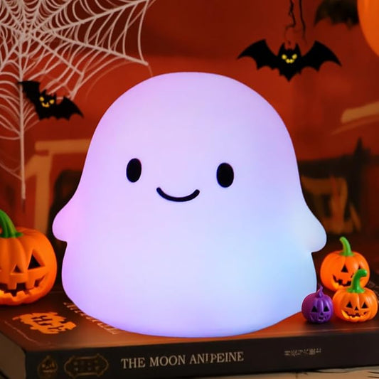 Halloween Ghost Night Light, Cute Ghost Lamp - Halloween Gifts for Kids & Women, Cute Halloween Decor, Dimmable, Rechargeable, 30-Min Timer, Halloween Decorations, Halloween Lights