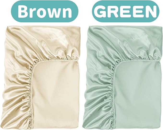 2 Pack Satin Soft Crib Sheet for Baby with Sensitive Hair Silky Baby Mattress Sheet Pink and Violet Unisex 52x28in (Satin Brown & Green)