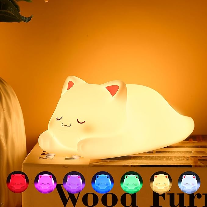 ZKLiLi Night Light for Kids Lamp,16 Colors Cute Cat Lamp, Dimmable Baby Night Lights for Nursery Toddler,Silicone Rechargeable Nightlight for Kids Room, Kawaii Room Decor Cat Decor Gifts for Girls