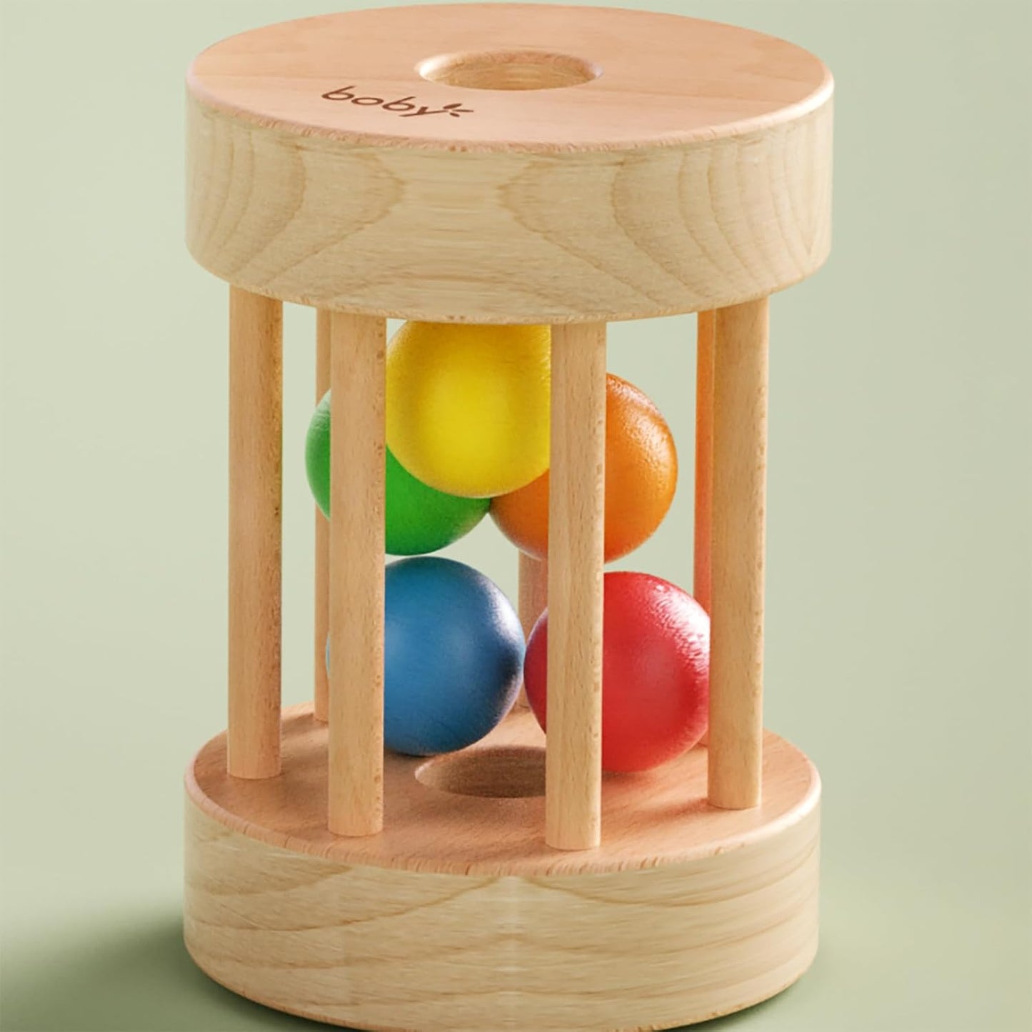 Dailyfunn Montessori Toys Wooden Infant Baby Rolling Rattle Toy for Babies 6-12-18-24 Months Newborn Shower Birthday Gift